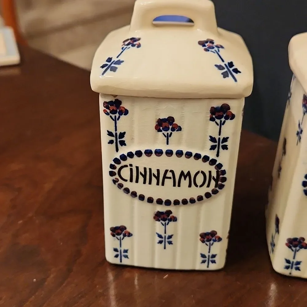 Schweiz Vintage German-Made Stoneware Set of 2 Small Spice Canisters